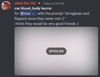 Image is behind a spoiler and the content warnings are explicitly written on the Discord post.